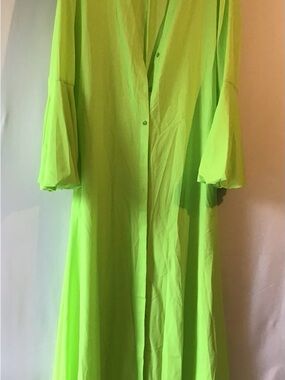 Neon Lime Button-Front Swim Coverup